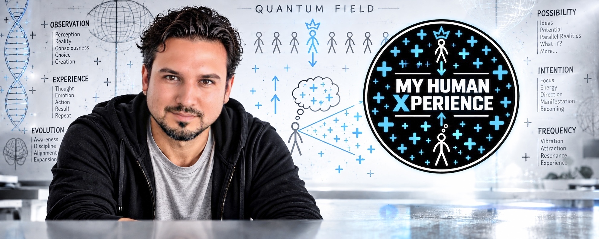 My Human Xperience — Carlos with quantum field imagery